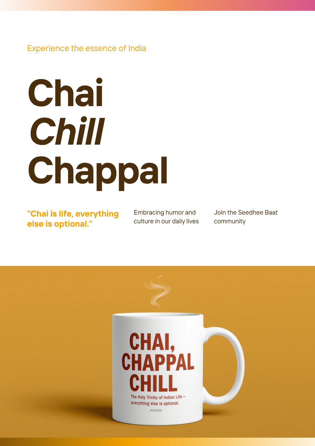 Chai, Chappal, Chill — white ceramic mug design