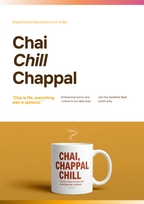 Chai, Chappal, Chill — white ceramic mug design